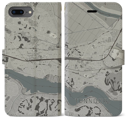 【天王台（千葉県）】地図柄iPhoneケース（手帳タイプ）モノトーン・iPhone 8Plus /7Plus / 6sPlus / 6Plus 用