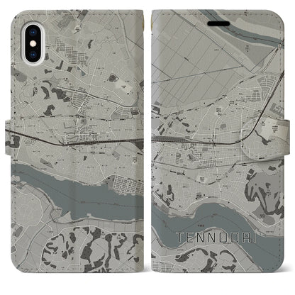 【天王台（千葉県）】地図柄iPhoneケース（手帳タイプ）モノトーン・iPhone XS Max 用