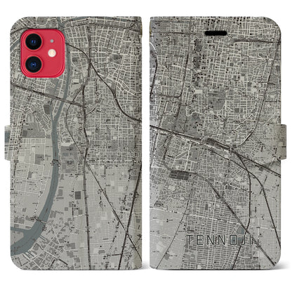 【天王寺（大阪府）】地図柄iPhoneケース（手帳タイプ）モノトーン・iPhone 11 用