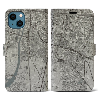 【天王寺（大阪府）】地図柄iPhoneケース（手帳タイプ）モノトーン・iPhone 13 用