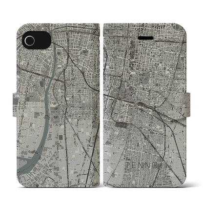 【天王寺（大阪府）】地図柄iPhoneケース（手帳タイプ）モノトーン・iPhone SE（第3 / 第2世代） / 8 / 7 / 6s / 6 用