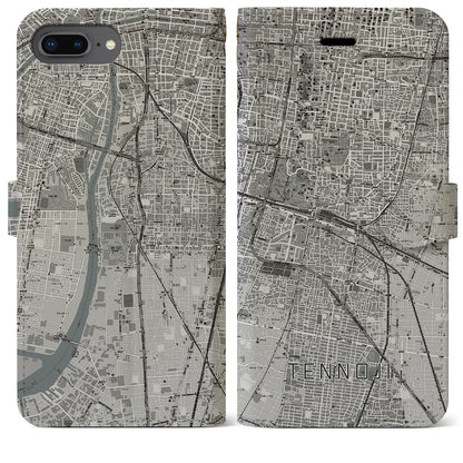 【天王寺（大阪府）】地図柄iPhoneケース（手帳タイプ）モノトーン・iPhone 8Plus /7Plus / 6sPlus / 6Plus 用