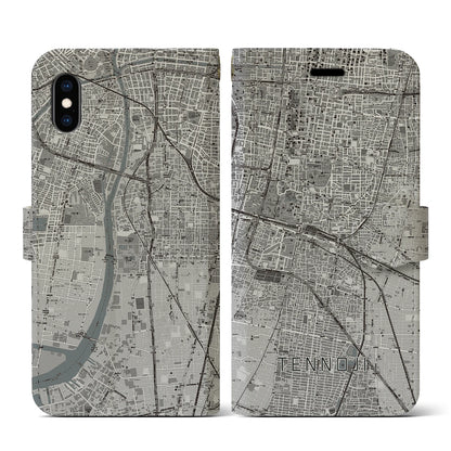 【天王寺（大阪府）】地図柄iPhoneケース（手帳タイプ）モノトーン・iPhone XS / X 用