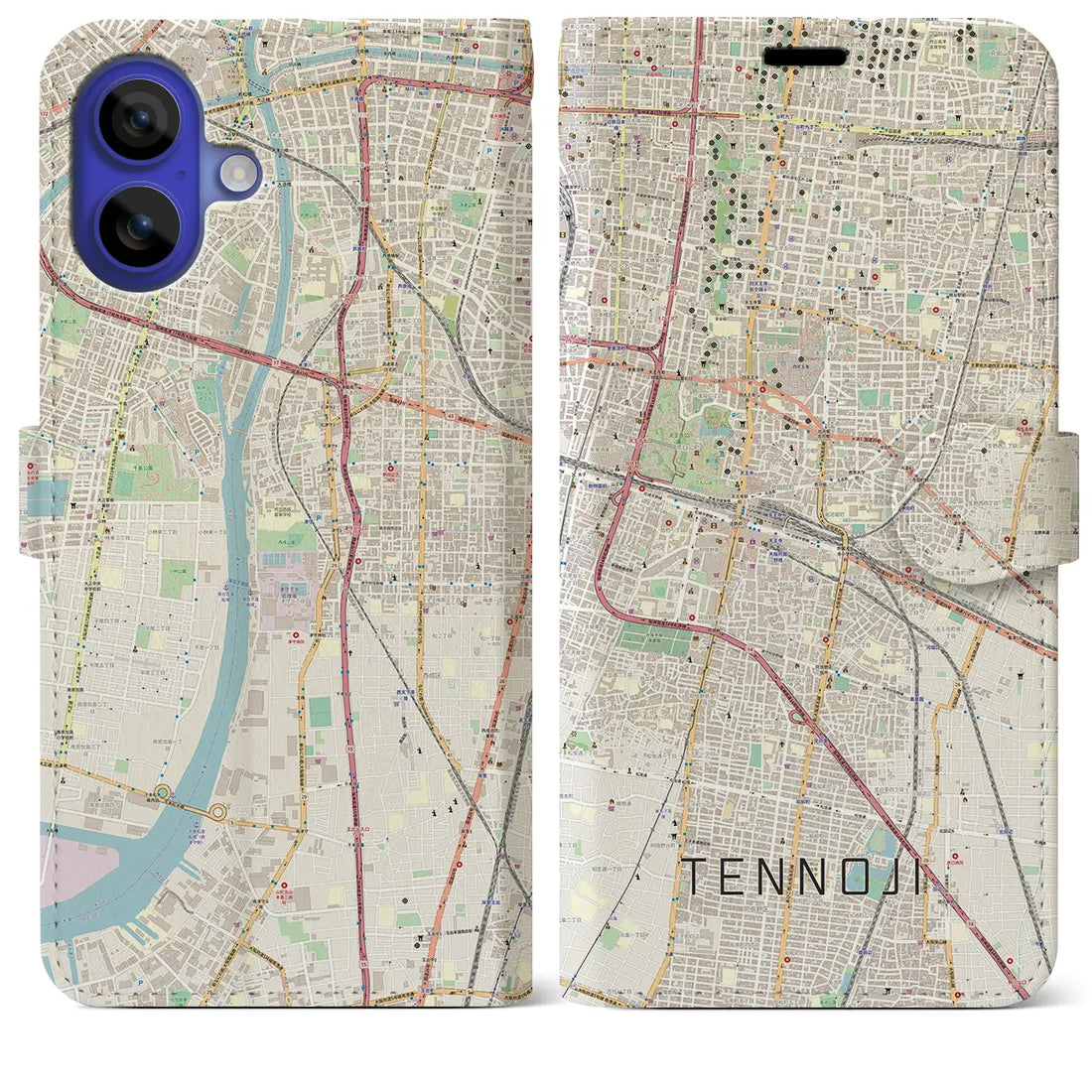 【天王寺(大阪府)】地図柄iPhoneケース(手帳タイプ)ナチュラル・iPhone 16 Pro Max 用
