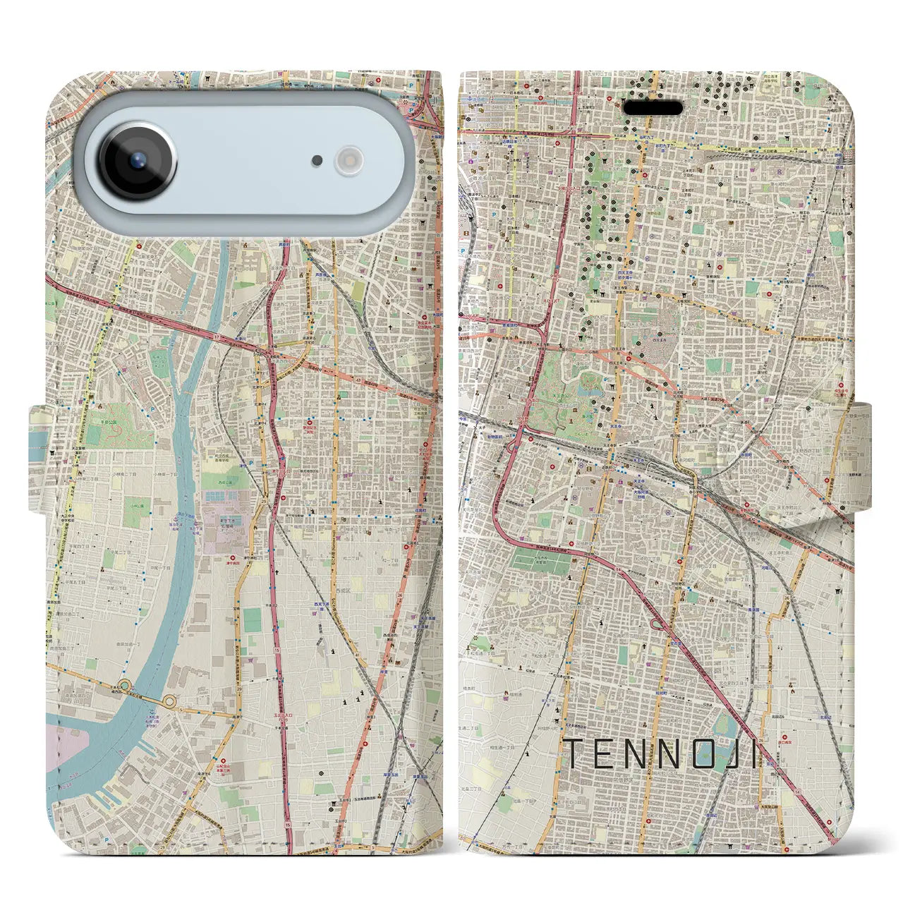 【天王寺（大阪府）】地図柄iPhoneケース（手帳タイプ）