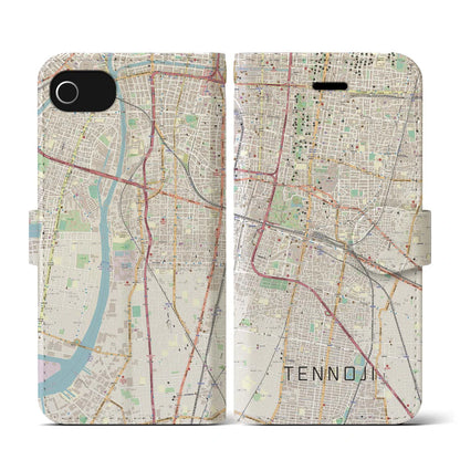 【天王寺（大阪府）】地図柄iPhoneケース（手帳タイプ）ナチュラル・iPhone SE（第3 / 第2世代） / 8 / 7 / 6s / 6 用