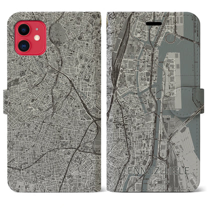 【天王洲アイル（東京都）】地図柄iPhoneケース（手帳タイプ）モノトーン・iPhone 11 用