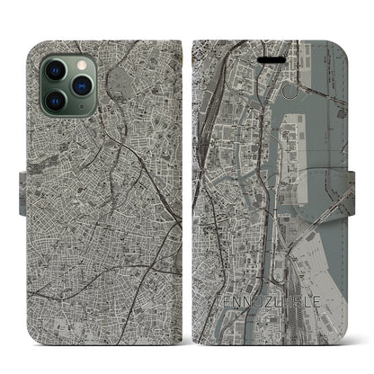 【天王洲アイル（東京都）】地図柄iPhoneケース（手帳タイプ）モノトーン・iPhone 11 Pro 用