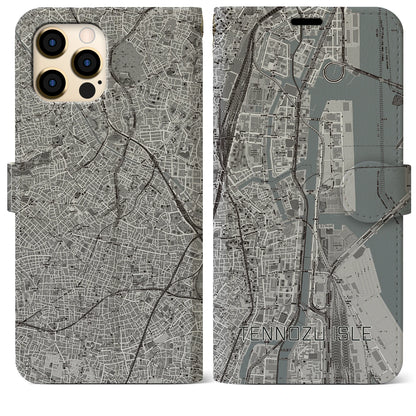 【天王洲アイル（東京都）】地図柄iPhoneケース（手帳タイプ）モノトーン・iPhone 12 Pro Max 用