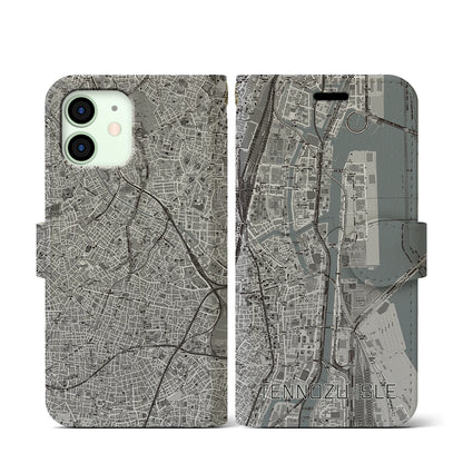 【天王洲アイル（東京都）】地図柄iPhoneケース（手帳タイプ）モノトーン・iPhone 12 mini 用