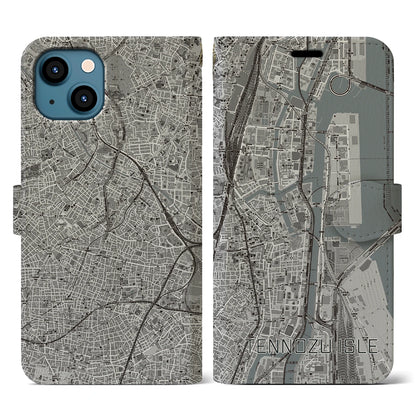 【天王洲アイル（東京都）】地図柄iPhoneケース（手帳タイプ）モノトーン・iPhone 13 用