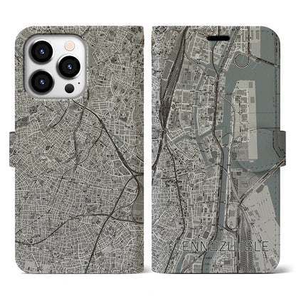 【天王洲アイル（東京都）】地図柄iPhoneケース（手帳タイプ）モノトーン・iPhone 13 Pro 用