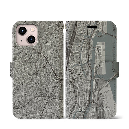 【天王洲アイル（東京都）】地図柄iPhoneケース（手帳タイプ）モノトーン・iPhone 13 mini 用