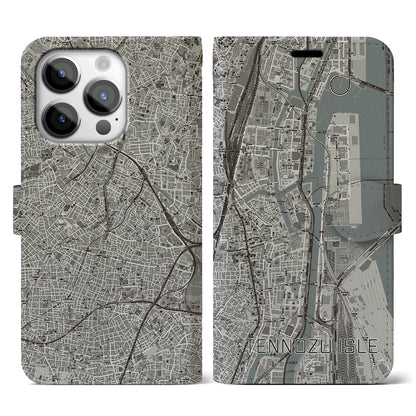 【天王洲アイル（東京都）】地図柄iPhoneケース（手帳タイプ）モノトーン・iPhone 14 Pro 用