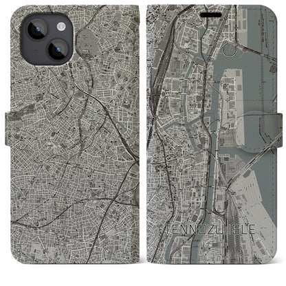 【天王洲アイル（東京都）】地図柄iPhoneケース（手帳タイプ）モノトーン・iPhone 14 Plus 用