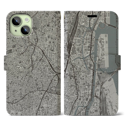 【天王洲アイル（東京都）】地図柄iPhoneケース（手帳タイプ）モノトーン・iPhone 15 用