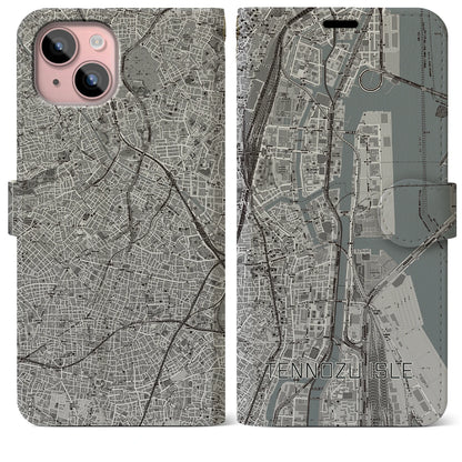 【天王洲アイル（東京都）】地図柄iPhoneケース（手帳タイプ）モノトーン・iPhone 15 Plus 用