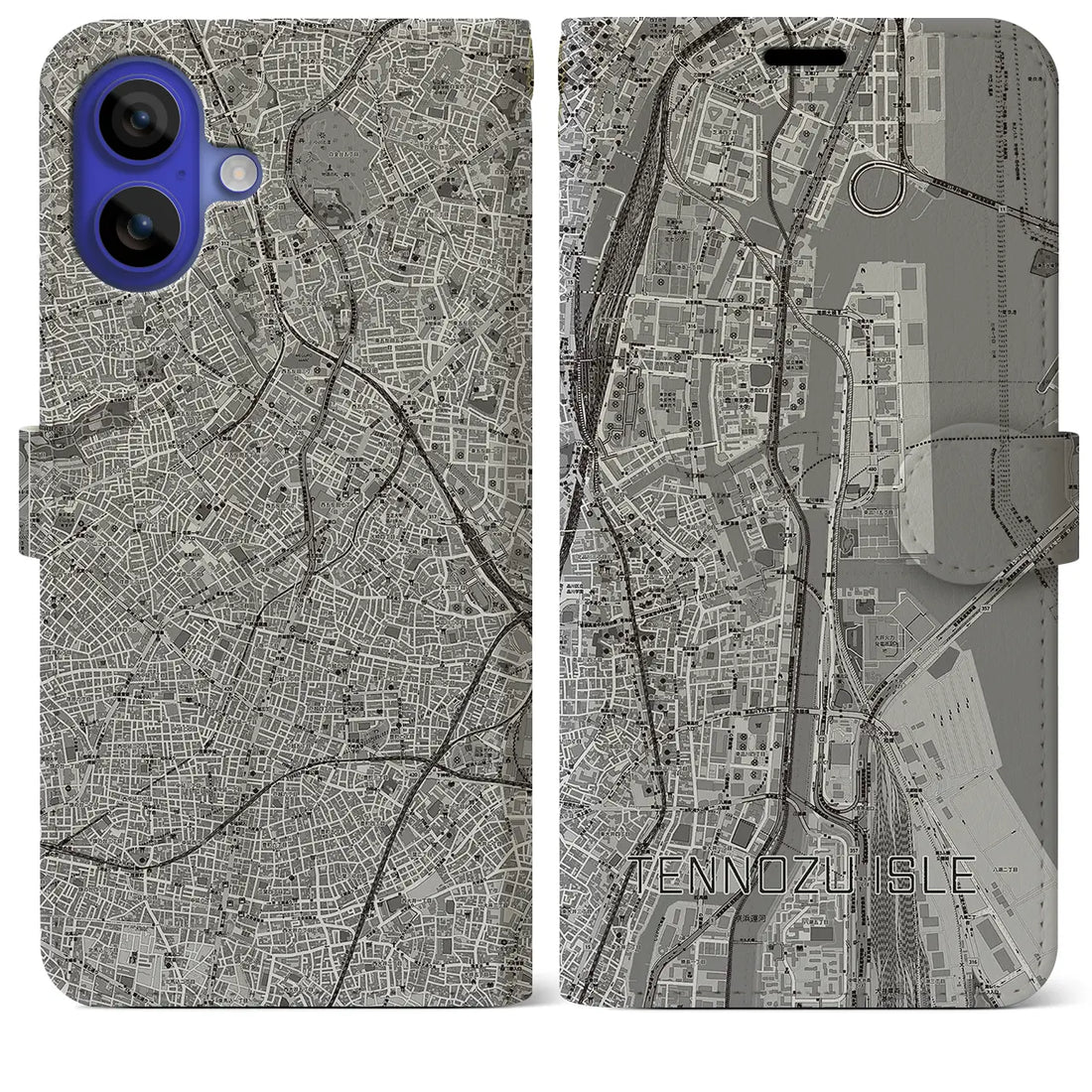 【天王洲アイル(東京都)】地図柄iPhoneケース(手帳タイプ)モノトーン・iPhone 16 Pro Max 用