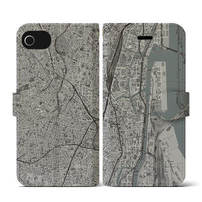 【天王洲アイル（東京都）】地図柄iPhoneケース（手帳タイプ）モノトーン・iPhone SE（第3 / 第2世代） / 8 / 7 / 6s / 6 用