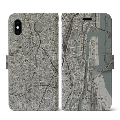 【天王洲アイル（東京都）】地図柄iPhoneケース（手帳タイプ）モノトーン・iPhone XS / X 用