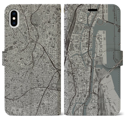 【天王洲アイル（東京都）】地図柄iPhoneケース（手帳タイプ）モノトーン・iPhone XS Max 用