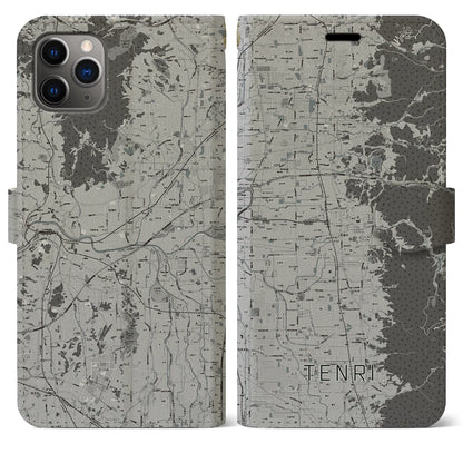 【天理（奈良県）】地図柄iPhoneケース（手帳タイプ）モノトーン・iPhone 11 Pro Max 用