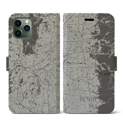 【天理（奈良県）】地図柄iPhoneケース（手帳タイプ）モノトーン・iPhone 11 Pro 用