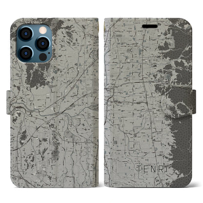 【天理（奈良県）】地図柄iPhoneケース（手帳タイプ）モノトーン・iPhone 12 / 12 Pro 用