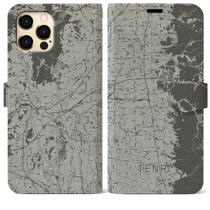 【天理（奈良県）】地図柄iPhoneケース（手帳タイプ）モノトーン・iPhone 12 Pro Max 用