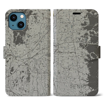 【天理（奈良県）】地図柄iPhoneケース（手帳タイプ）モノトーン・iPhone 13 用