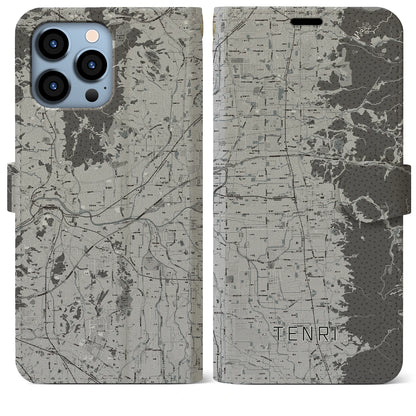 【天理（奈良県）】地図柄iPhoneケース（手帳タイプ）モノトーン・iPhone 13 Pro Max 用