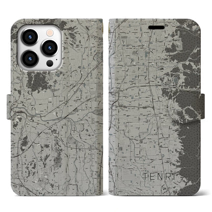 【天理（奈良県）】地図柄iPhoneケース（手帳タイプ）モノトーン・iPhone 13 Pro 用