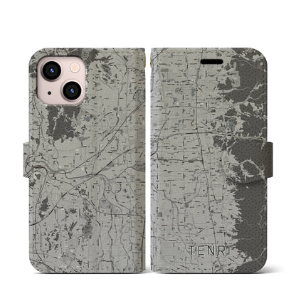 【天理（奈良県）】地図柄iPhoneケース（手帳タイプ）モノトーン・iPhone 13 mini 用