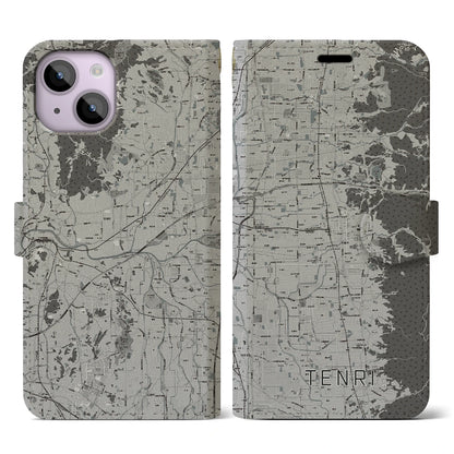 【天理（奈良県）】地図柄iPhoneケース（手帳タイプ）モノトーン・iPhone 14 用