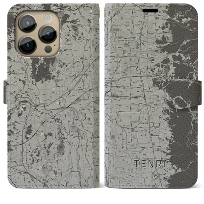 【天理（奈良県）】地図柄iPhoneケース（手帳タイプ）モノトーン・iPhone 14 Pro Max 用