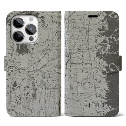 【天理（奈良県）】地図柄iPhoneケース（手帳タイプ）モノトーン・iPhone 14 Pro 用