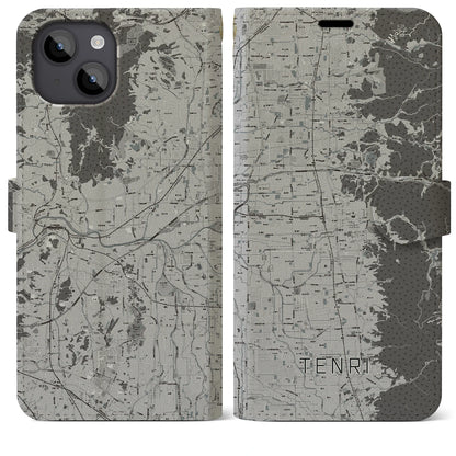 【天理（奈良県）】地図柄iPhoneケース（手帳タイプ）モノトーン・iPhone 14 Plus 用