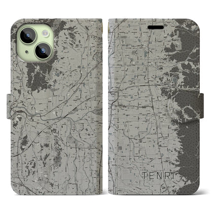 【天理（奈良県）】地図柄iPhoneケース（手帳タイプ）モノトーン・iPhone 15 用