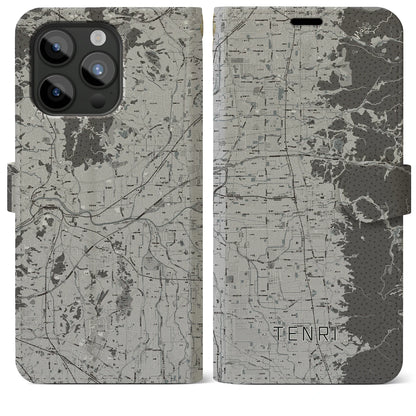 【天理（奈良県）】地図柄iPhoneケース（手帳タイプ）モノトーン・iPhone 15 Pro Max 用