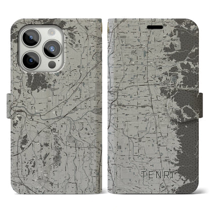 【天理（奈良県）】地図柄iPhoneケース（手帳タイプ）モノトーン・iPhone 15 Pro 用