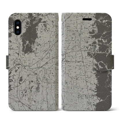 【天理（奈良県）】地図柄iPhoneケース（手帳タイプ）モノトーン・iPhone XS / X 用
