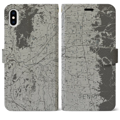【天理（奈良県）】地図柄iPhoneケース（手帳タイプ）モノトーン・iPhone XS Max 用