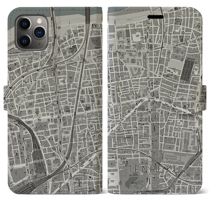 【天六（大阪府）】地図柄iPhoneケース（手帳タイプ）モノトーン・iPhone 11 Pro Max 用