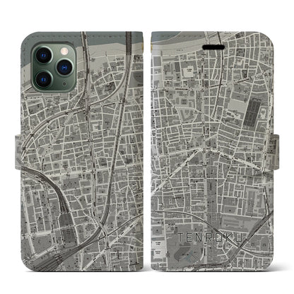 【天六（大阪府）】地図柄iPhoneケース（手帳タイプ）モノトーン・iPhone 11 Pro 用