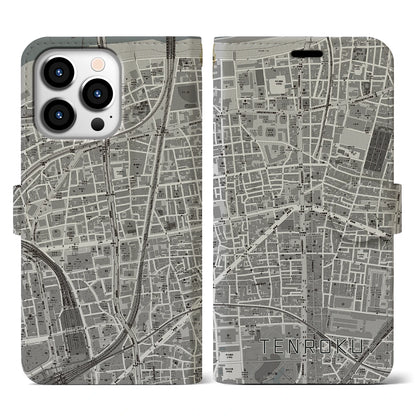 【天六（大阪府）】地図柄iPhoneケース（手帳タイプ）モノトーン・iPhone 13 Pro 用