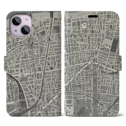 【天六（大阪府）】地図柄iPhoneケース（手帳タイプ）モノトーン・iPhone 14 用