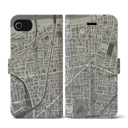 【天六（大阪府）】地図柄iPhoneケース（手帳タイプ）モノトーン・iPhone SE（第3 / 第2世代） / 8 / 7 / 6s / 6 用