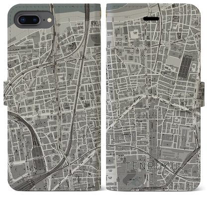 【天六（大阪府）】地図柄iPhoneケース（手帳タイプ）モノトーン・iPhone 8Plus /7Plus / 6sPlus / 6Plus 用