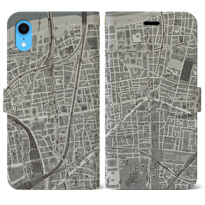 【天六（大阪府）】地図柄iPhoneケース（手帳タイプ）モノトーン・iPhone XR 用