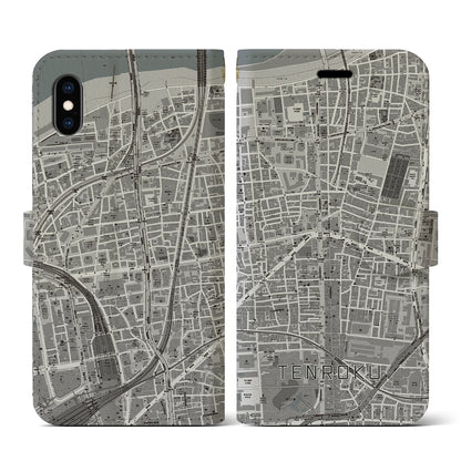 【天六（大阪府）】地図柄iPhoneケース（手帳タイプ）モノトーン・iPhone XS / X 用